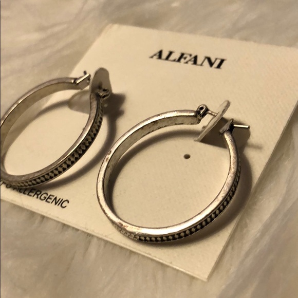 Alfani Silver Hematite Deco Small Hoop Earrings - Picture 2 of 3